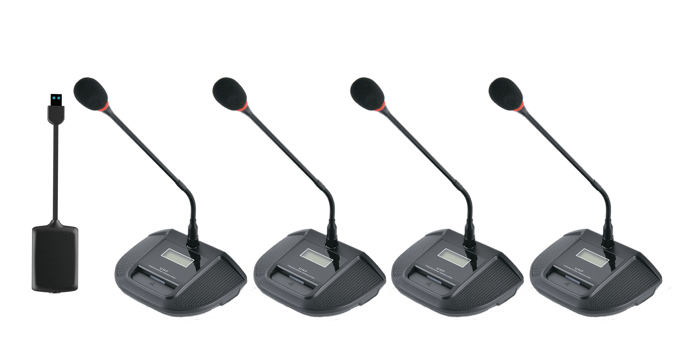 1-to-4 Gooseneck Wireless Microphone System | USB & 3.5mm, LCD, 100 Frequencies